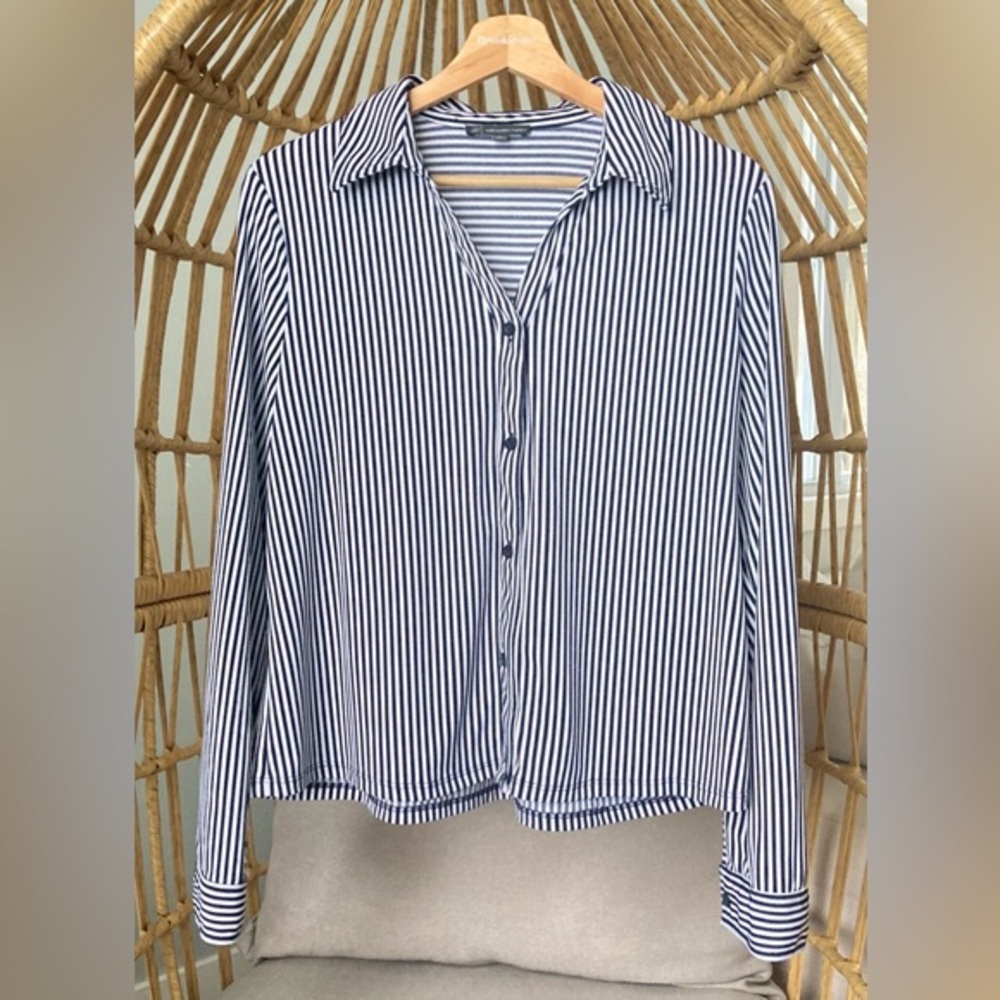 🖤 Adrianna Papell Black & White Striped Button-Down Shirt | Size L